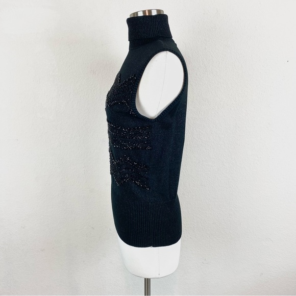 Lillie Rubin Black Turtleneck Beaded Sleeveless Sweater/Top - Picture 3 of 9